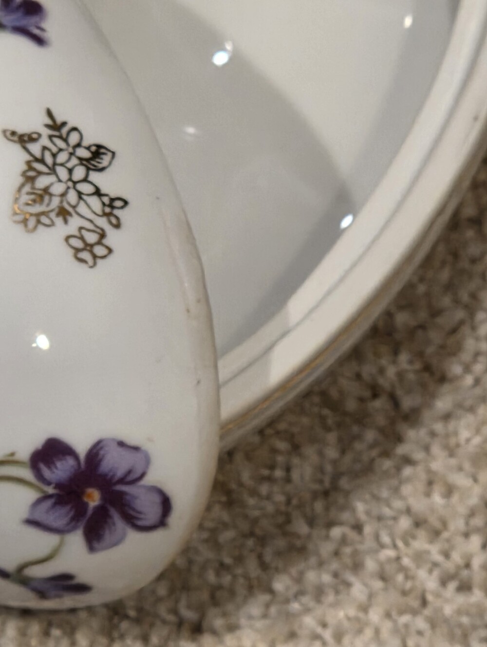 Lefton China Floral Egg Trinket Box with Purple Violets - Picture 8 of 9